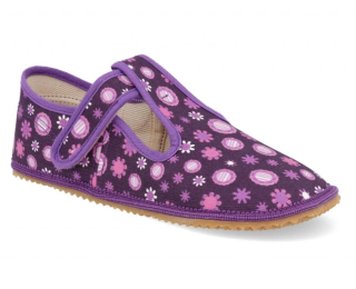 Barefoot bačkorky BEDA fialové kvítko BF 060010/W 